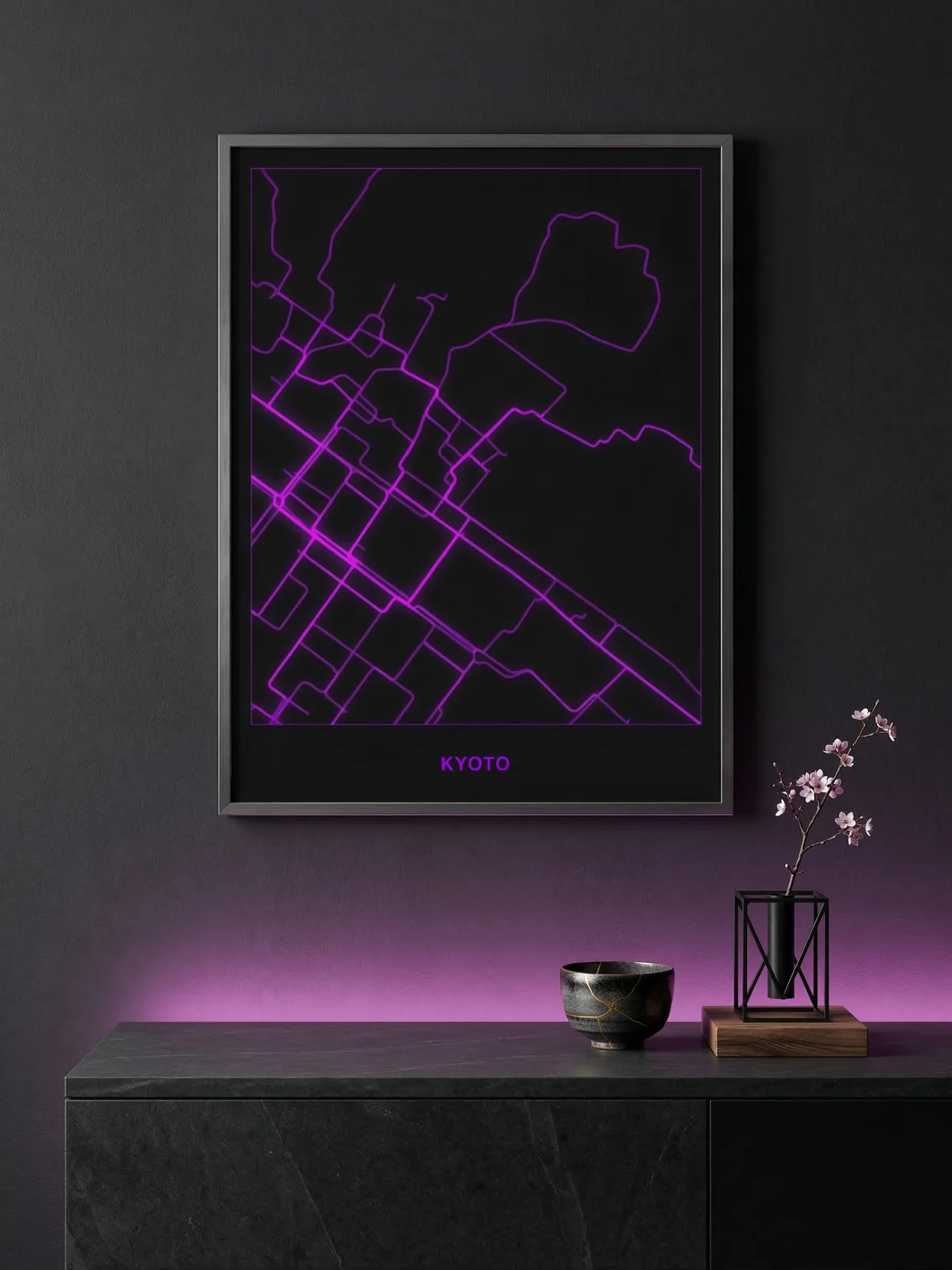 Noir theme poster — glowing teal trails on black